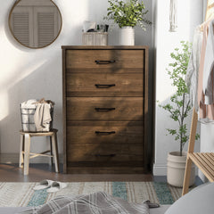 Greer Rustic Walnut and Black Bar 5-Drawer Chest by Furniture of America