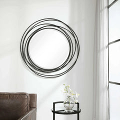 Whirlwind Beveled Round Wall Mirror - 39" - Black