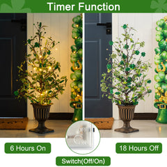 Glitzhome 36"H LED Lightd St. Patrick's Shamrock Urn Porch Tree with Timer