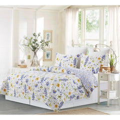 Lovely Blues Floral Cotton Quilt Bedding Set