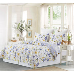 Lovely Blues Floral Cotton Quilt Bedding Set