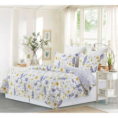 Lovely Blues Floral Cotton Quilt Bedding Set