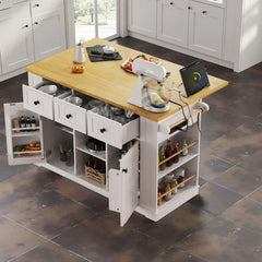 Spruce & Spring Frost 53inch Large Kitchen Island with Drop Leaf