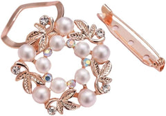 2-in-1 Pearl Brooch & Scarf Clip Set – Elegant Rhinestone Flower/Wreath Pins for Women, Multiuse Fashion Accessory for Coats, Dresses, Scarves