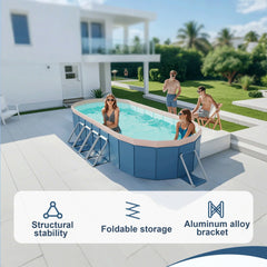 Non-Inflatable Foldable Swimming Pool w/Durable PVC, Deep Blue Oval Folding Swimming Pool for Outdoor, Backyard, Garden, Camping