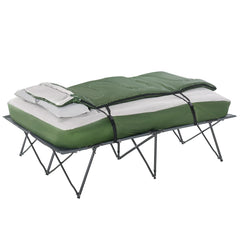 Outsunny 2-Person Collapsible Portable Camping Cot Bed Set with Sleeping Bag, Inflatable Air Mattress, & Comfort Pillows