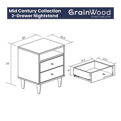 Grain Wood Furniture Mid Century Two-Drawer Nightstand