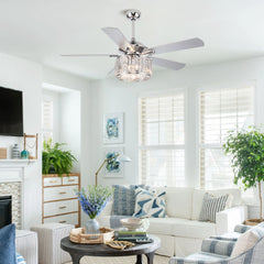 Parrot Uncle 52" Chrome Modern Bedroom Crystal Fandelier Ceiling Fan with Remote