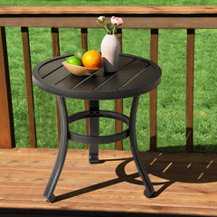 Metal Outdoor Side Table with Slatted Tabletop, Powder-Coated Frame