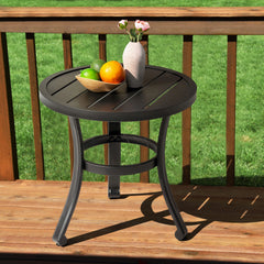 Metal Outdoor Side Table with Slatted Tabletop, Powder-Coated Frame