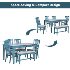 Mid-Century Modern 6-Piece Dining Table Set with Storage Drawer and Upholstered Chairs for Kitchen or Dining Room Use