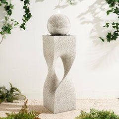 Glitzhome Modern Geometric Oversized Pedestal Sphere Polyresin Outdoor Floor Fountain with Pebbles
