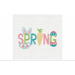 "Spring" Easter Egg Bunny Rabbit Embroidered Cotton Waffle Weave Kitchen Dishtowel