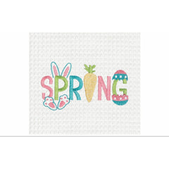 "Spring" Easter Egg Bunny Rabbit Embroidered Cotton Waffle Weave Kitchen Dishtowel