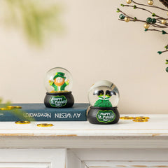 Glitzhome 3.5"H Set of 2 65mm St.Patrick's Resin Leprechaun Waterglobes