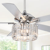 Parrot Uncle 52" Chrome Modern Bedroom Crystal Fandelier Ceiling Fan with Remote