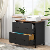 2-Drawer Lateral File Cabinet, Rustic Wood Filing Cabinet, Brown & Black
