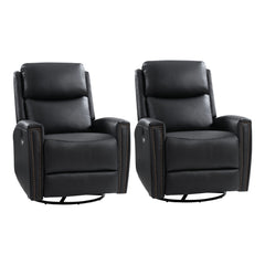 Fiacro 30.31"Wide Mid-Century Modern Genuine Leather Wingback Swivel Rocker Recliner with Nailhead Trims, Set of 2
