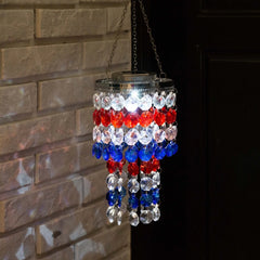 Glitzhome 19"H Solar Lighted Patriotic Wind Chime Hanging Decor