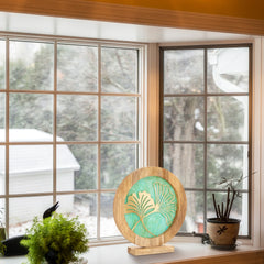 River of Goods Round Decorative Stained Glass Mango Wood Stand - 13" x 3" x 14"
