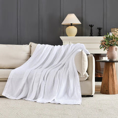 100% Cotton Waffle Weave Lightweight Bed Blanket, Cotton Sateen Bordered