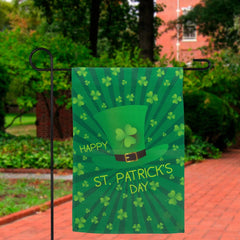 Leprechaun Hat "Happy St. Patrick's Day" Shamrocks Outdoor Garden Flag 18" x 12.5" - 18" x 12.5"