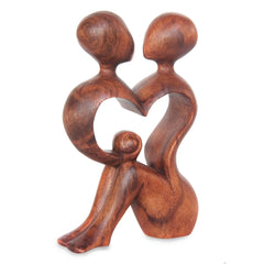 NOVICA Handmade A Heart Shared by Two Wood Sculpture (Indonesia) - 19 cm H x 13 cm W x 5 cm D