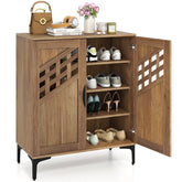 Gymax 4 Tier Shoe Cabinet w/ Doors Removable Shelves & Metal Legs for