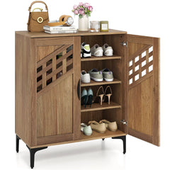 Gymax 4 Tier Shoe Cabinet w/ Doors Removable Shelves & Metal Legs for