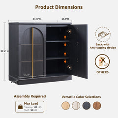 Buffet Cabinet with Arched Doors, Wood Sideboard with Adjustable Shelf