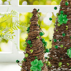 Glitzhome 16"H Set of 2 St. Patrick's Rattan Shamrock and Berries Table Tree