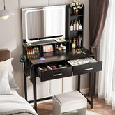 Makeup Vanity Desk with Drawers and Adjustable Lighting Mirror, Vanity Table with Charging Station and Shelves
