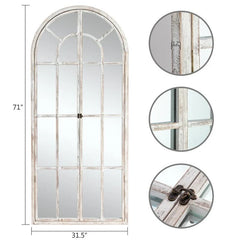 Classic Arched Solid Wood Solid Wood Window Pane Full Length Mirror Arched Top Rectangle Freestanding - 71"x31"