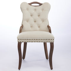 GDFStudio- Velvet Wing-Back Dining Chair with Handmade Tufted Trim & Curved Wood Legs, Set of 2