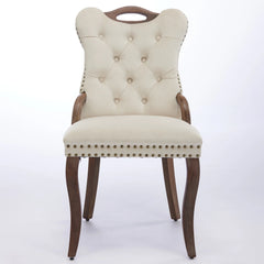 GDFStudio- Velvet Wing-Back Dining Chair with Handmade Tufted Trim & Curved Wood Legs, Set of 2