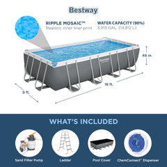 Bestway Power Steel 18' x 9' x 48" Rectangular Above Ground Swimming Pool Set