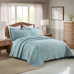MarCielo 3Pcs 100% Cotton Oversized Quilt Bedspread Coverlet Set TF
