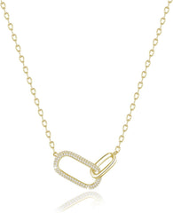 SUNFEEL 925 Sterling Silver 14K Gold Plated Pendant Necklace for Women, Dainty Interlocking Paperclip Necklaces Cubic Zirconia for Mom Wife Girlfriend Bridal Jewelry Gift for Prom Birthday Anniversary