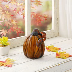 Glitzhome Fall Thanksgiving Multi Striped Handblown Glass Pumpkins Table Accent