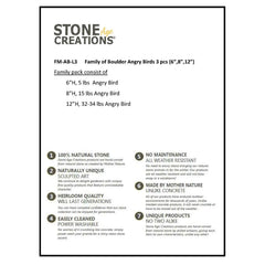 Natural Granite Boulder Animal Statues - 3 Piece Families - Dog, Angry Bird, Hedgehog, Cat, Owl, or Turtle