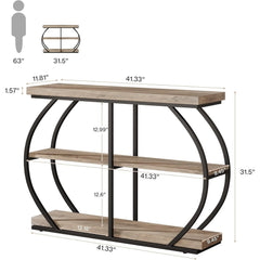 Industrial 3 Tiers Console Table, 41.3 Inches Narrow Wood Entryway Table