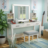 Furniture of America Wres Contemporary Solid Wood LED Light 3-Piece Makeup Vanity Set