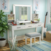 Furniture of America Wres Contemporary Solid Wood LED Light 3-Piece Makeup Vanity Set