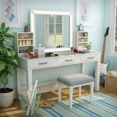 Furniture of America Wres Contemporary Solid Wood LED Light 3-Piece Makeup Vanity Set