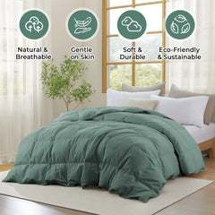 Medium Warmth 300TC Organic Cotton Down Comforter - 100% Natural, Chemical-Free, All Season Duvet Insert