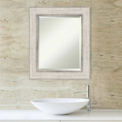 Beveled Wood Bathroom Wall Mirror - Trellis Silver Frame - Trellis Silver