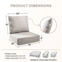 Pocassy 24"x24"x6" Thick Cushions Indoor/Outdoor Deep Seat Cushion