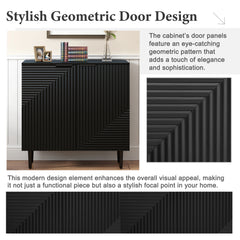 Modern Sideboard Cabinet, Side Cabinet with Adjustable Shelves, Small Console Table with Geometric Door Design