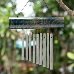 Novica Handmade Early Morning Song In Blue Bamboo Wind Chime