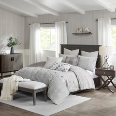 Madison Park Signature Essence Oversized Cotton Clipped Jacquard Comforter Set with Euro Shams and Throw Pillows